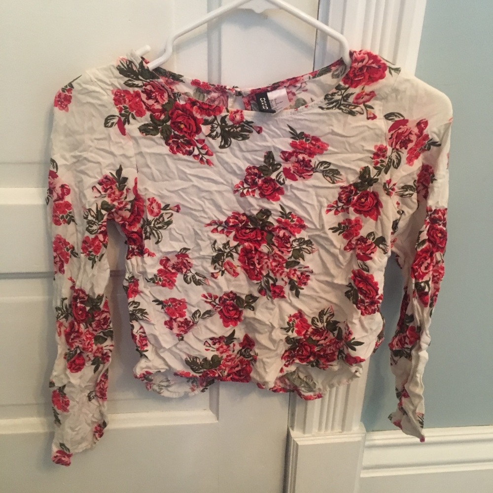 White and pink floral blouse